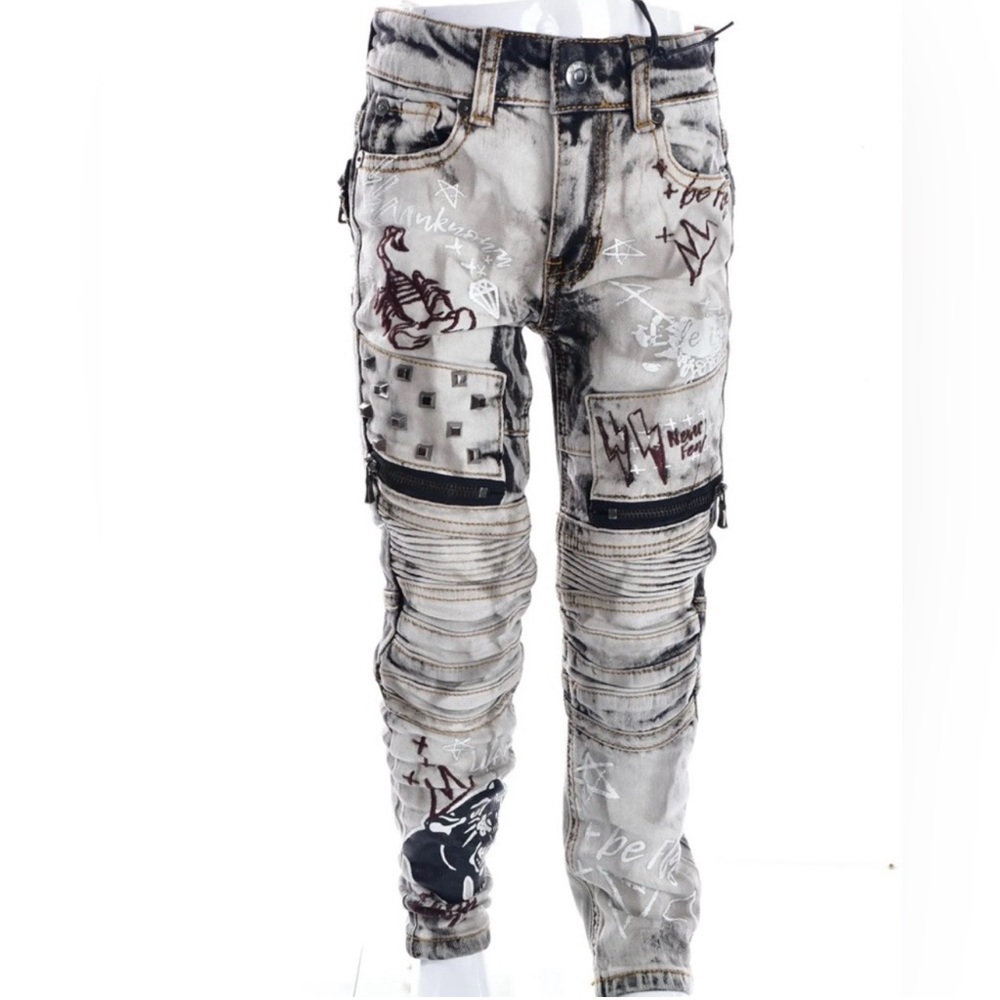 Kids Graphic Patch Jeans - Black and Gray